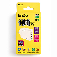 Сетевое зарядное устройство EnZo GaN PRO USB Type-C+C+C+A 100W PD/QC белый W100-3C1A